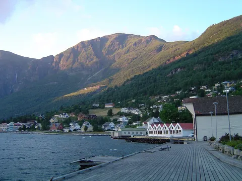 Aurlandsvangen village by the fjord, Norway