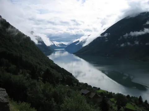 Fjord and mountains near Fjærland, Norway