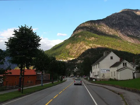 Road through Eidfjord village, Norway